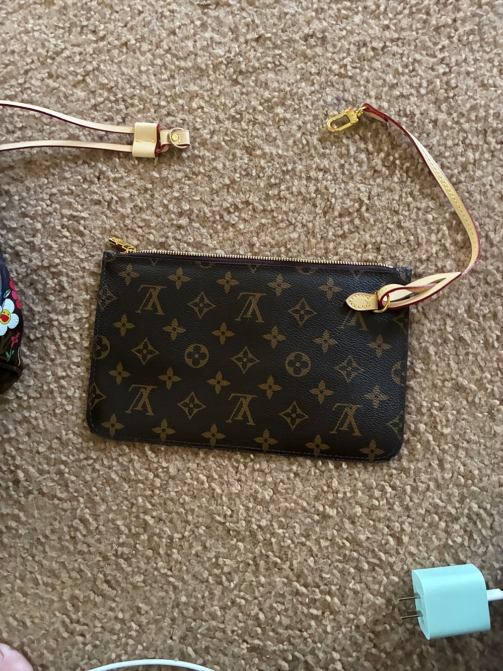 Brown Monogram Floral Tote with Matching Pouch - Picture 4 of 13